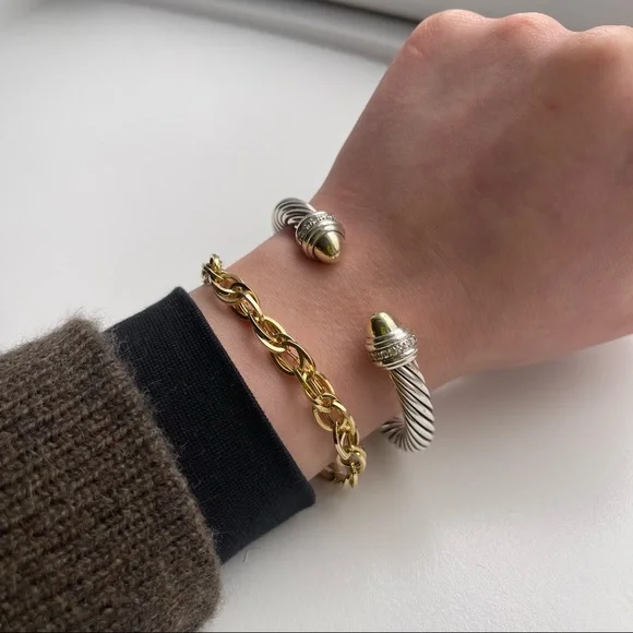 David Yurman Cable Bracelet with Gold Dome and Diamonds - Picture 4 of 8